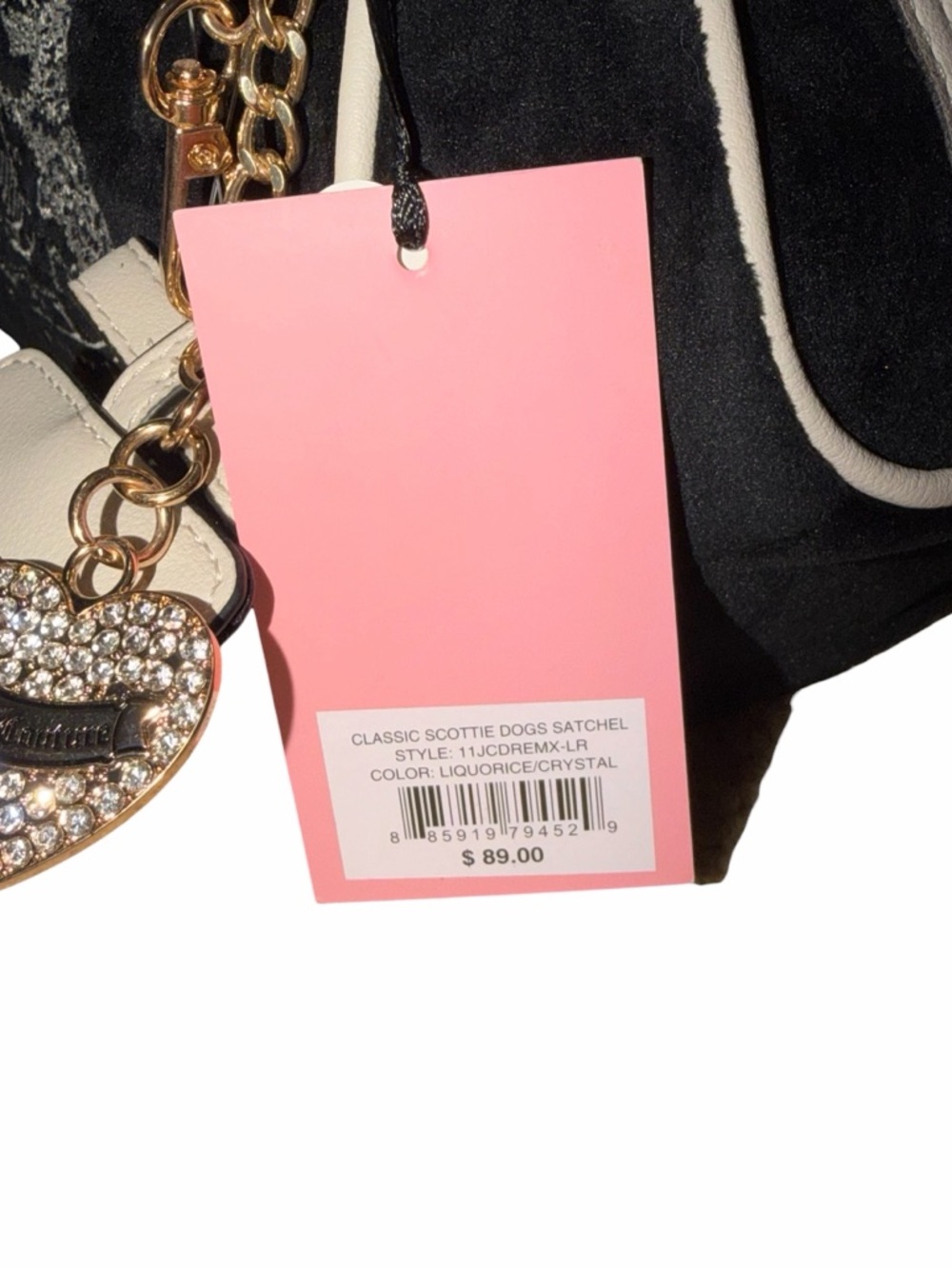 Juicy Couture Black Velvet Dome Satchel with Cream Trim - Picture 5 of 11